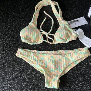 RVCA Pastel Bikini Set with Lime Accents